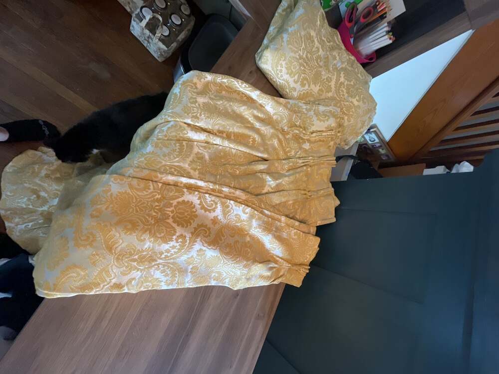 Vintage Perma Prest Sears Harvest Gold Damask Pinch Pleat Drapes